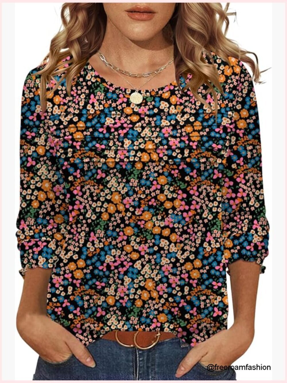 Long Sleeve Blouses Dressy Casual Crewneck Pleated Tunic Tops Loose Fit Womens